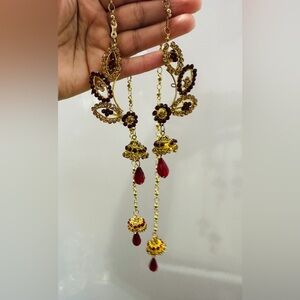 Elegant Gold and Red Kashmiri Dangle Earrings